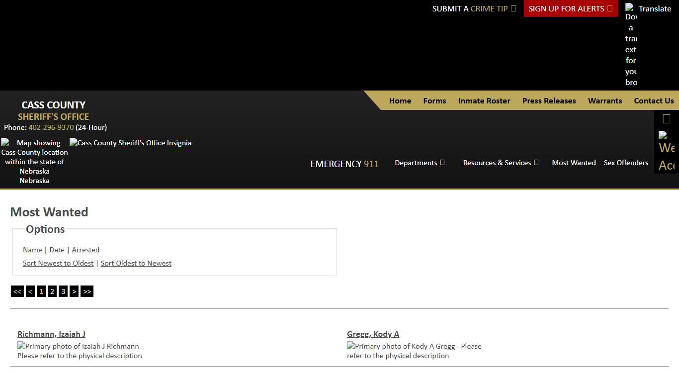 Most Wanted - Sorting by Posting Date - Descending - Page 1 - Cass County NE Sheriff's Office