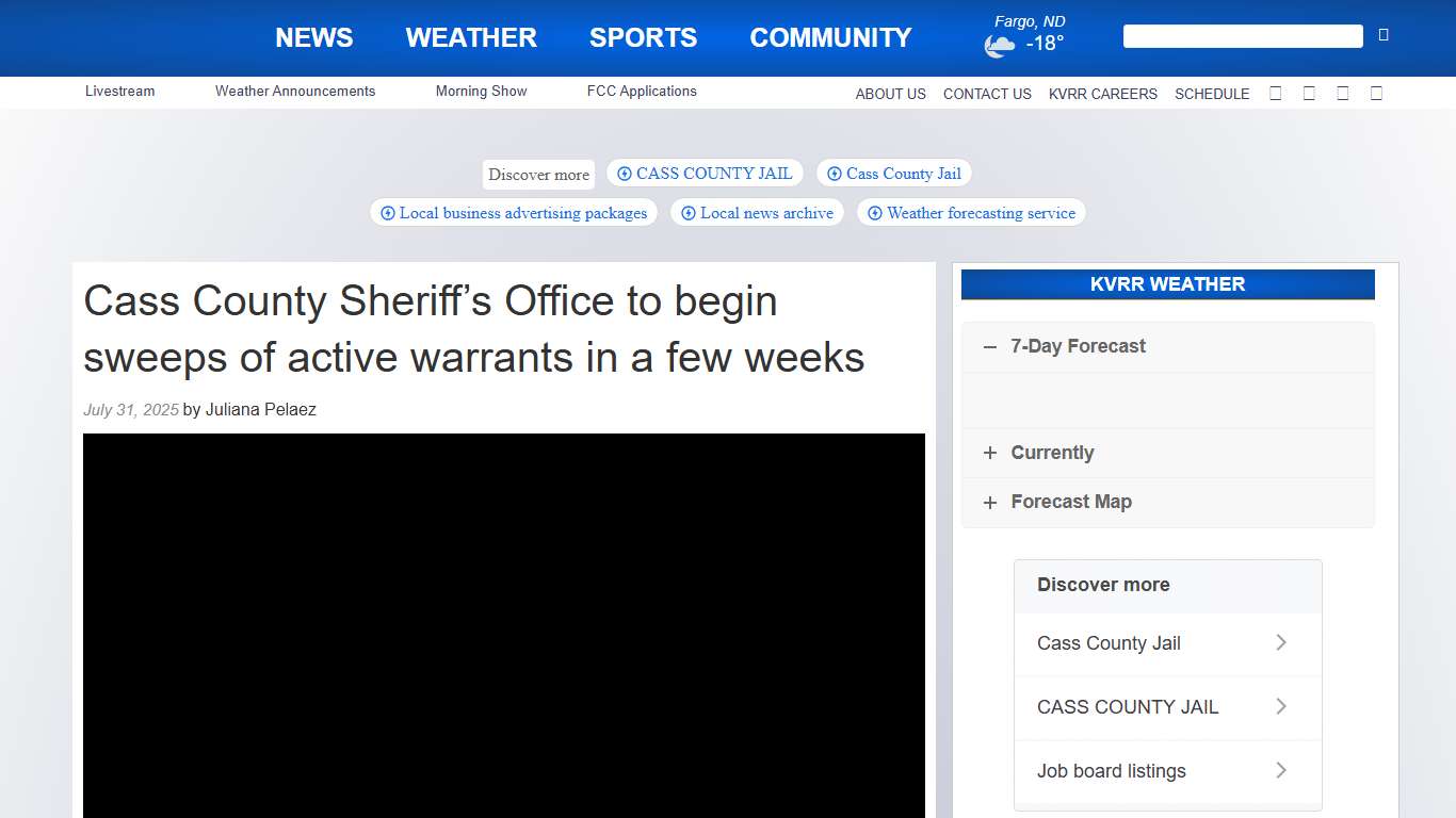 Cass County Sheriff's Office to begin sweeps of active warrants in a few weeks - KVRR Local News